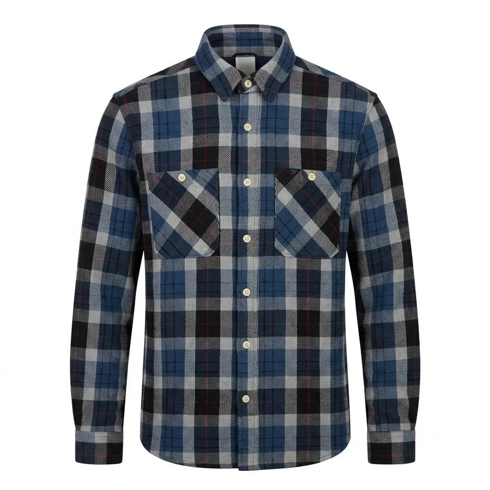 The North Face Mens Valley Twill Flannel Shirt Blue Plaid L Heavyweight Cotton